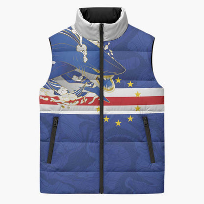 Custom Cape Verde National Football Sleeveless Puffer Jacket Glory Blue Sharks - African Pride
