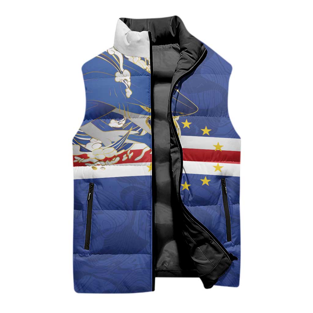 Custom Cape Verde National Football Sleeveless Puffer Jacket Glory Blue Sharks - African Pride