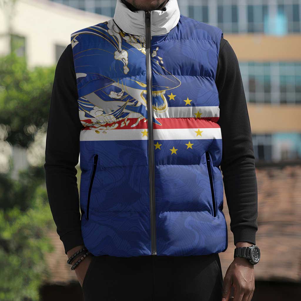 Custom Cape Verde National Football Sleeveless Puffer Jacket Glory Blue Sharks - African Pride