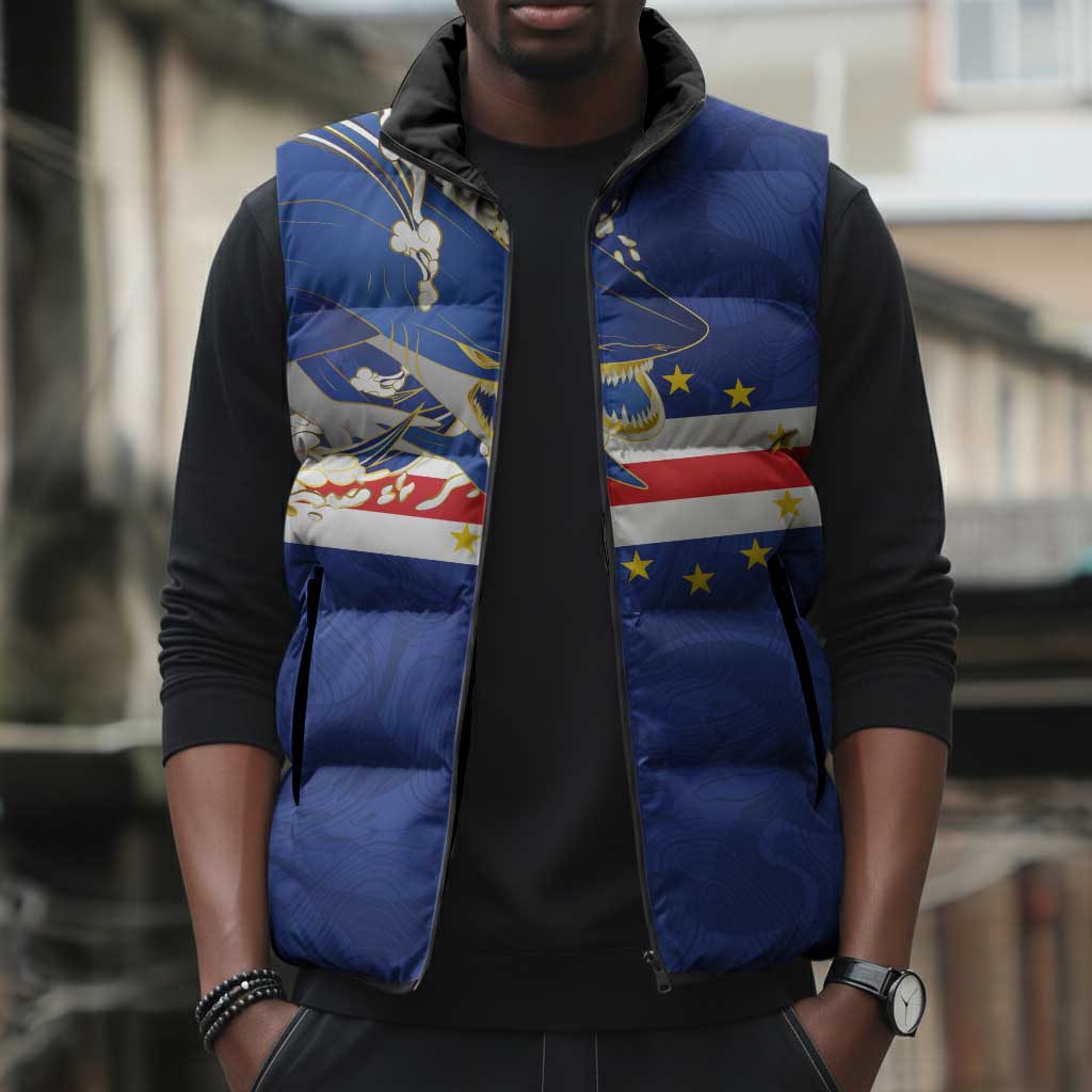 Custom Cape Verde National Football Sleeveless Puffer Jacket Glory Blue Sharks - African Pride