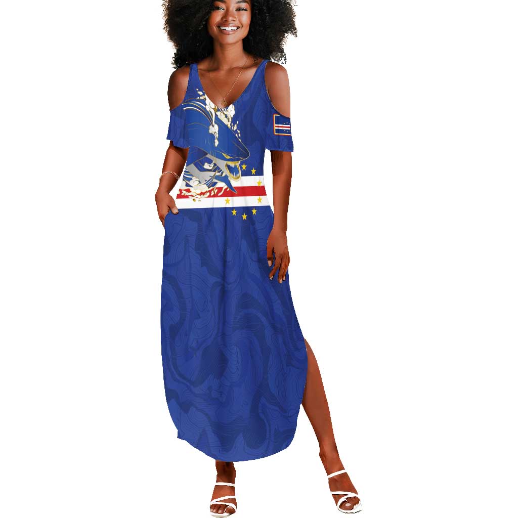 Custom Cape Verde National Football Summer Maxi Dress Glory Blue Sharks - African Pride