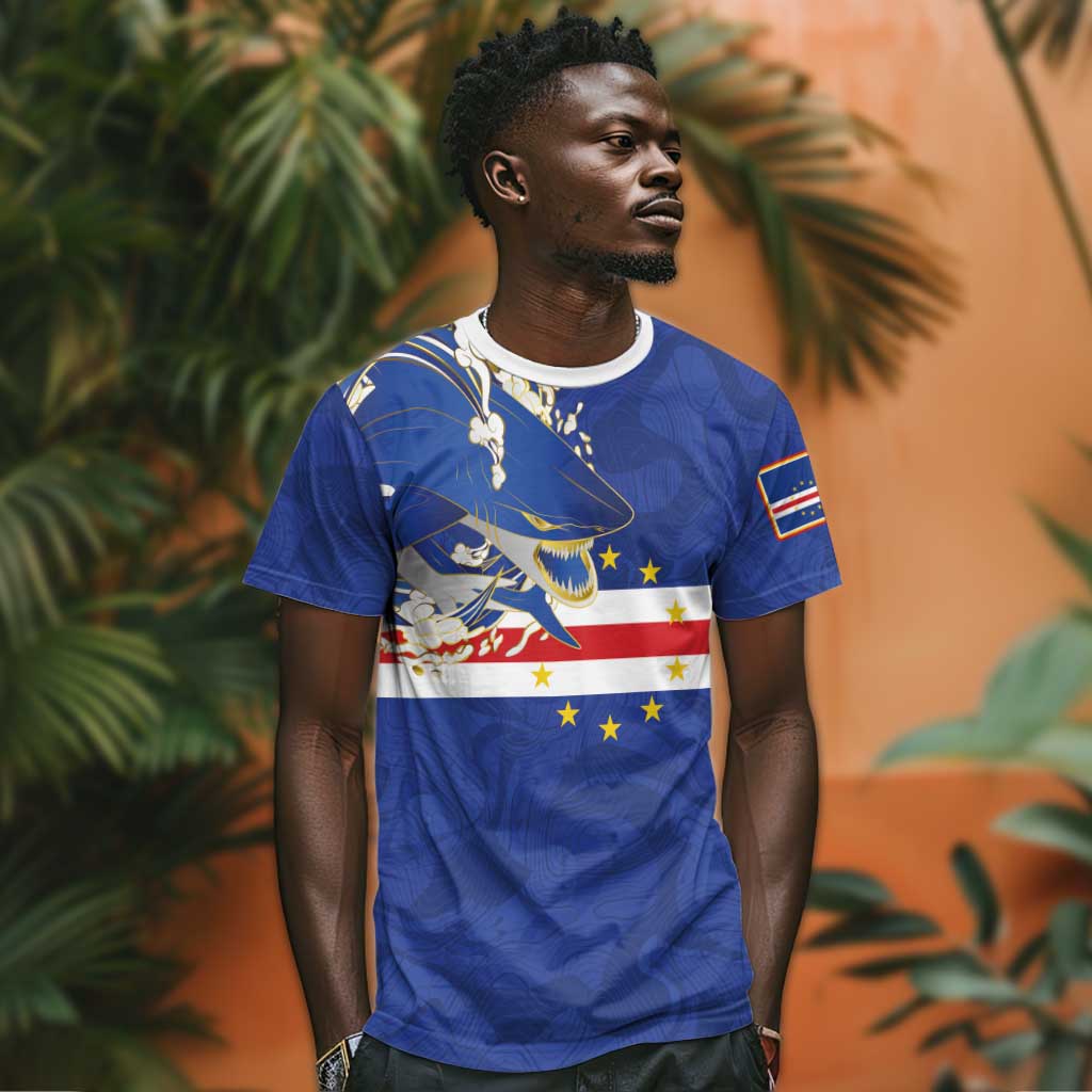 Custom Cape Verde National Football T shirt Glory Blue Sharks - African Pride