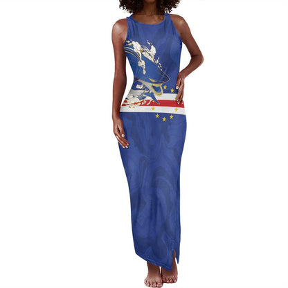Custom Cape Verde National Football Tank Maxi Dress Glory Blue Sharks - African Pride