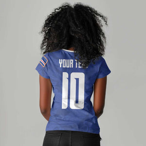 Custom Cape Verde National Football Women V-Neck T-Shirt Glory Blue Sharks - African Pride