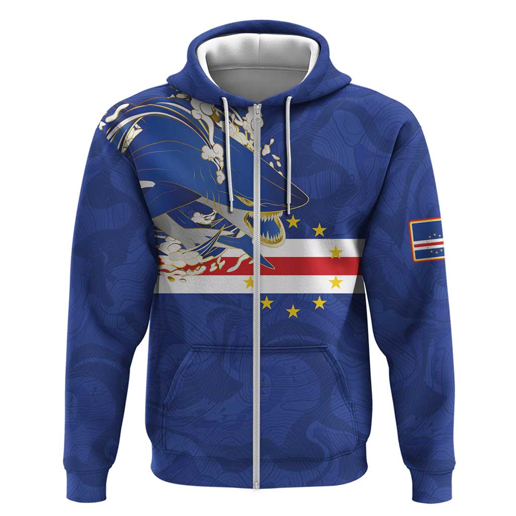 Custom Cape Verde National Football Zip Hoodie Glory Blue Sharks - African Pride