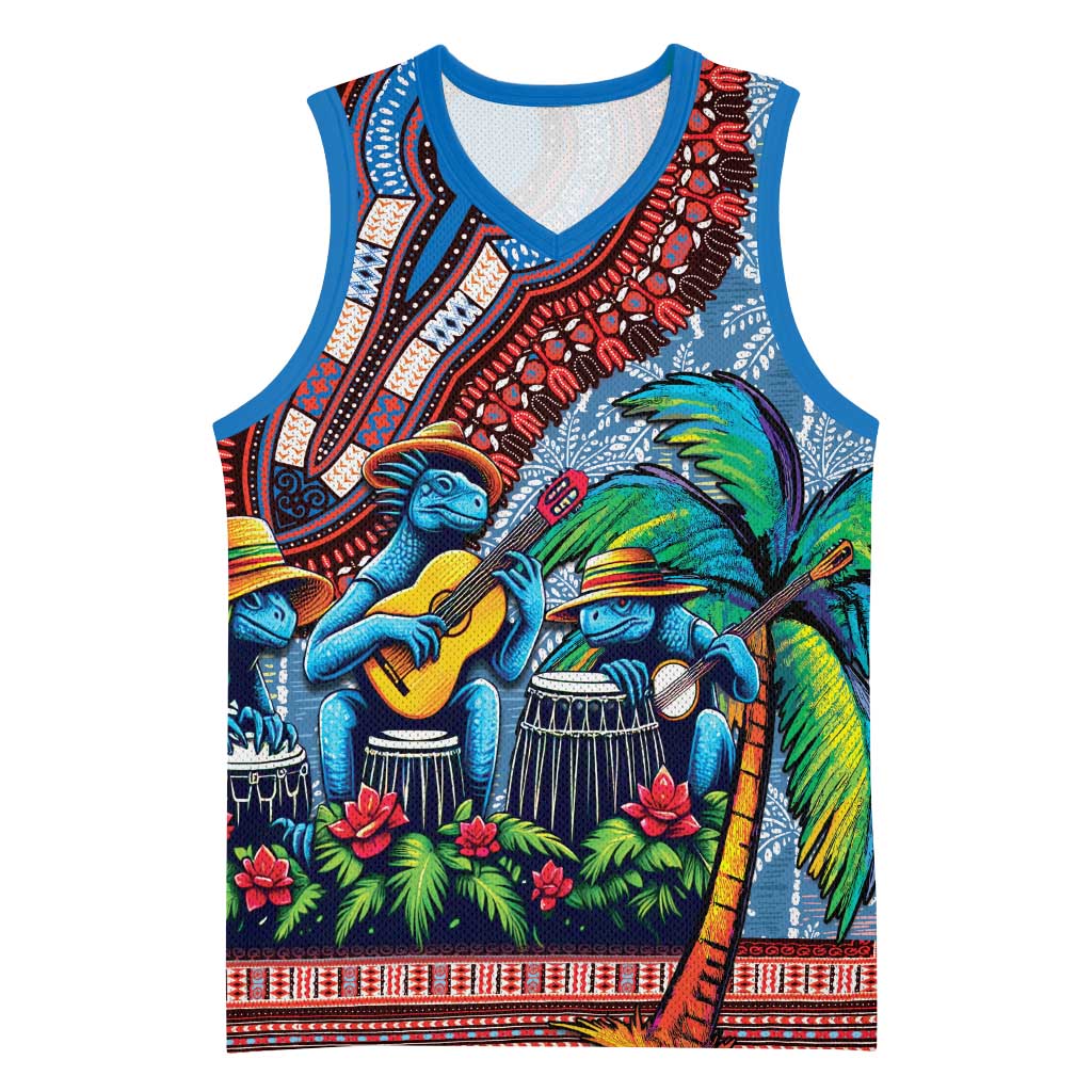 Afro-Caribbean Basketball Jersey African Dashiki Style with Caribbean Music with Blue Iguanas LT03