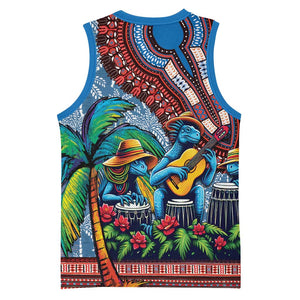 Afro-Caribbean Basketball Jersey African Dashiki Style with Caribbean Music with Blue Iguanas LT03