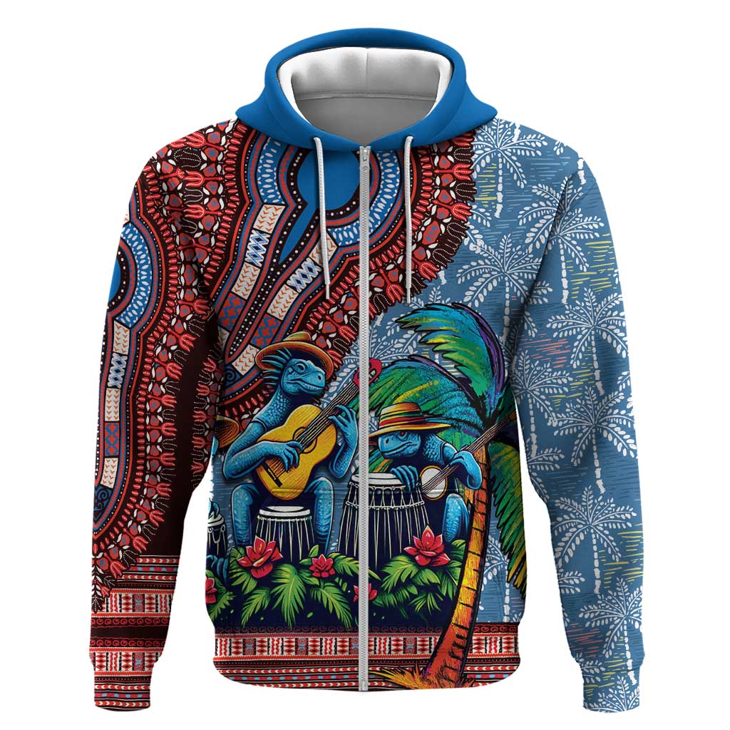 Afro-Caribbean Hoodie African Dashiki Style with Caribbean Music with Blue Iguanas - African Pride