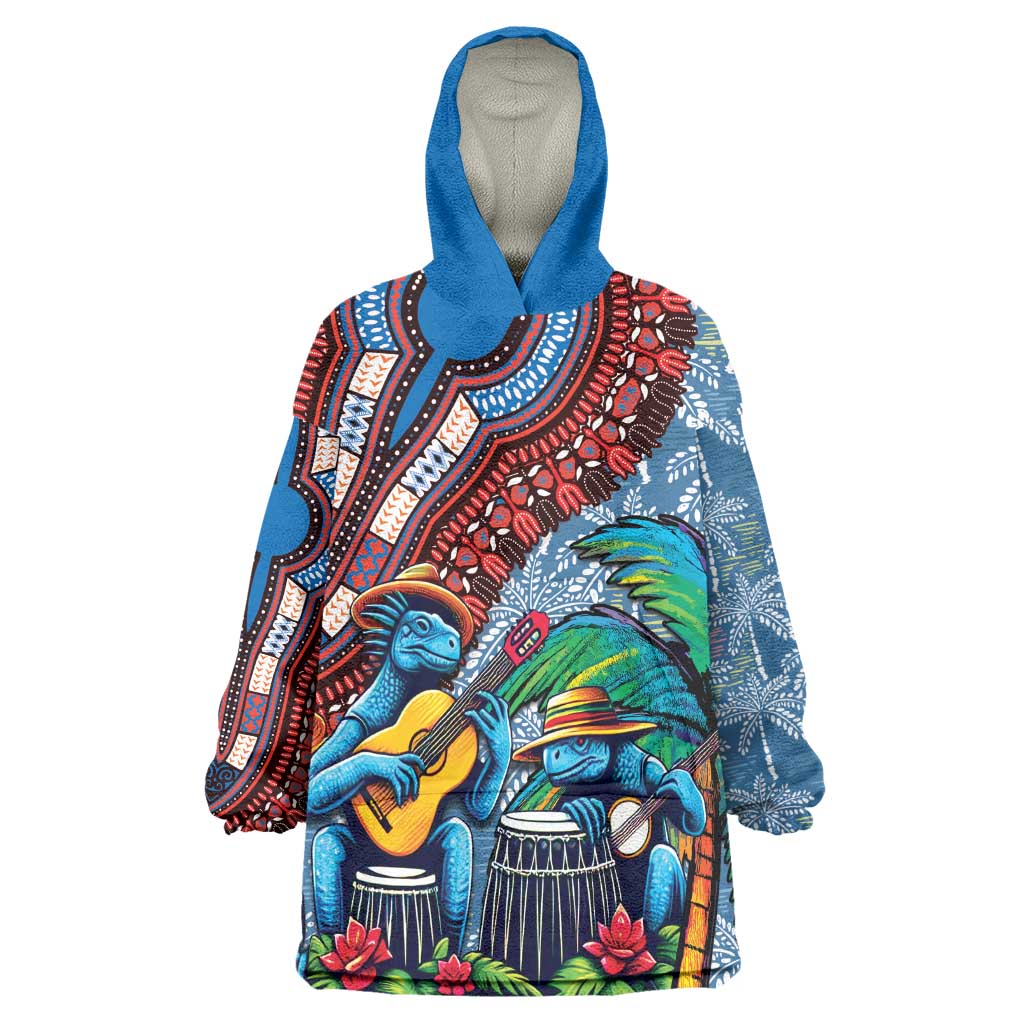 Afro-Caribbean Kid Wearable Blanket Hoodie African Dashiki Style with Caribbean Music with Blue Iguanas - African Pride