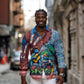 Afro-Caribbean Long Sleeve Button Shirt African Dashiki Style with Caribbean Music with Blue Iguanas - African Pride