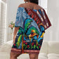 Afro-Caribbean Off Shoulder Short Dress African Dashiki Style with Caribbean Music with Blue Iguanas - African Pride