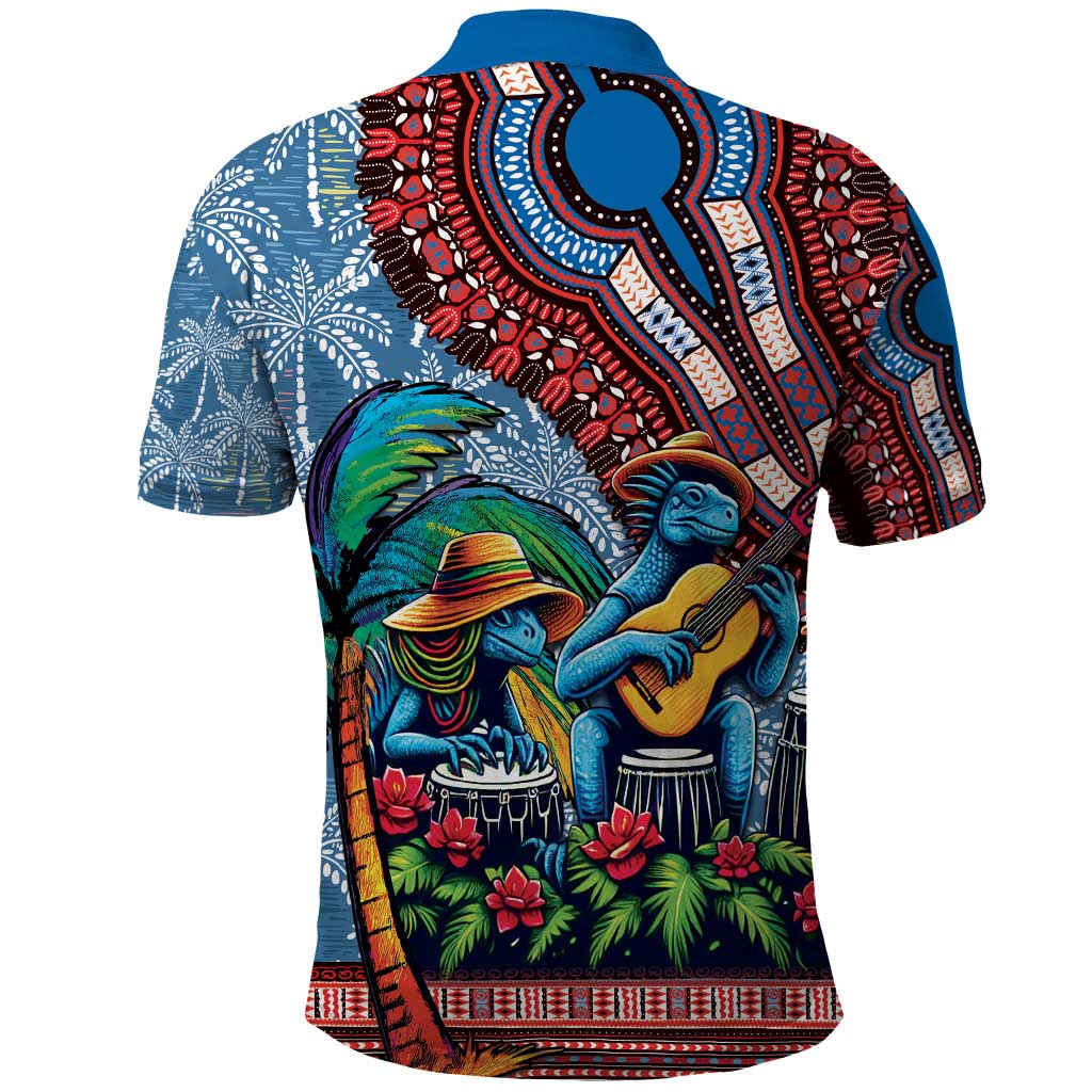 Afro-Caribbean Polo Shirt African Dashiki Style with Caribbean Music with Blue Iguanas - African Pride