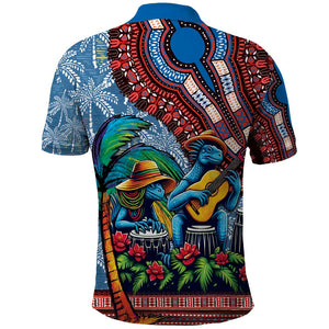 Afro-Caribbean Polo Shirt African Dashiki Style with Caribbean Music with Blue Iguanas - African Pride