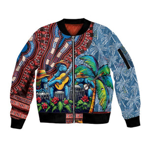 Afro-Caribbean Sleeve Zip Bomber Jacket African Dashiki Style with Caribbean Music with Blue Iguanas - African Pride