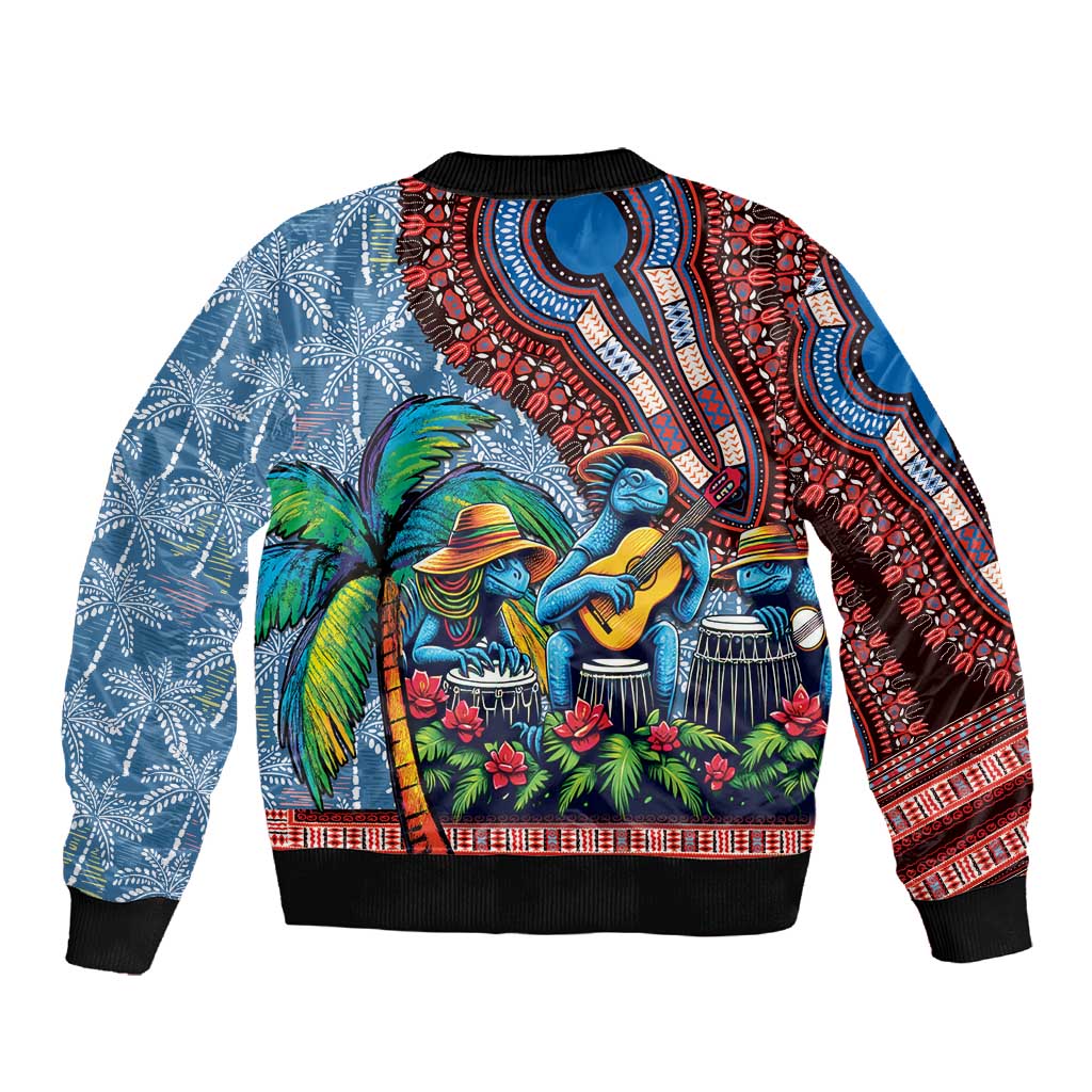 Afro-Caribbean Sleeve Zip Bomber Jacket African Dashiki Style with Caribbean Music with Blue Iguanas - African Pride