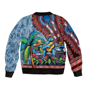 Afro-Caribbean Sleeve Zip Bomber Jacket African Dashiki Style with Caribbean Music with Blue Iguanas - African Pride