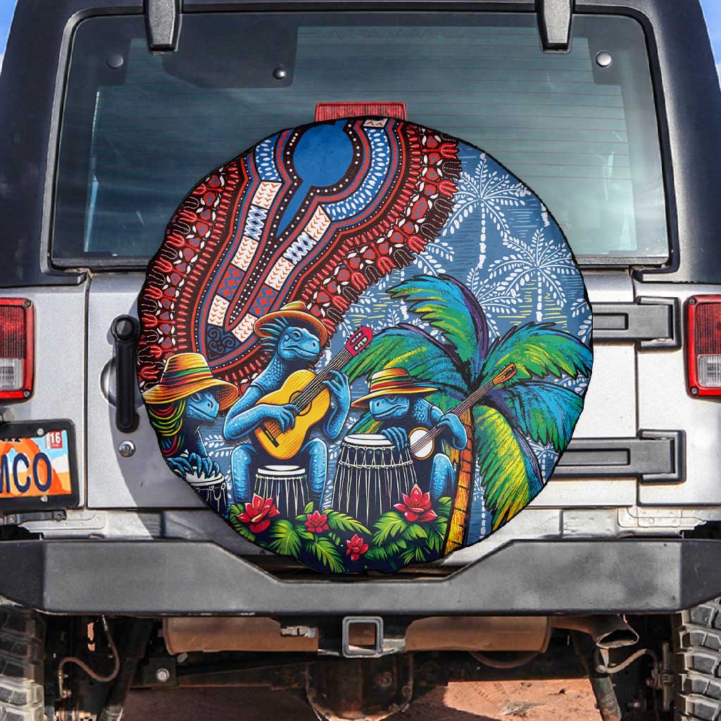 Afro-Caribbean Spare Tire Cover African Dashiki Style with Caribbean Music with Blue Iguanas - African Pride