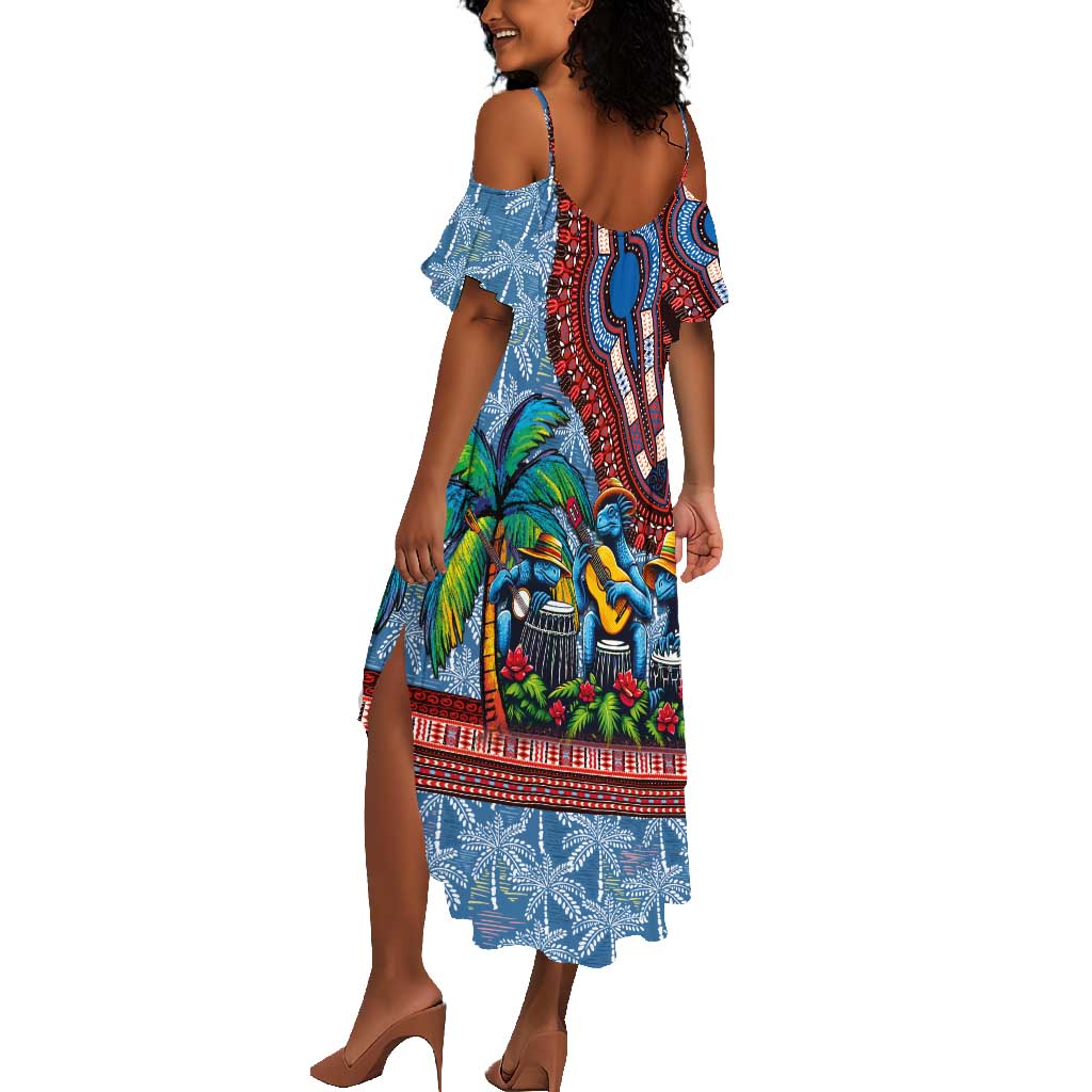 Afro-Caribbean Summer Maxi Dress African Dashiki Style with Caribbean Music with Blue Iguanas - African Pride