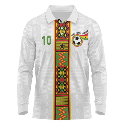 Ghana National Football Custom Long Sleeve Polo Shirt Kente Motifs Sporty Style - African Pride