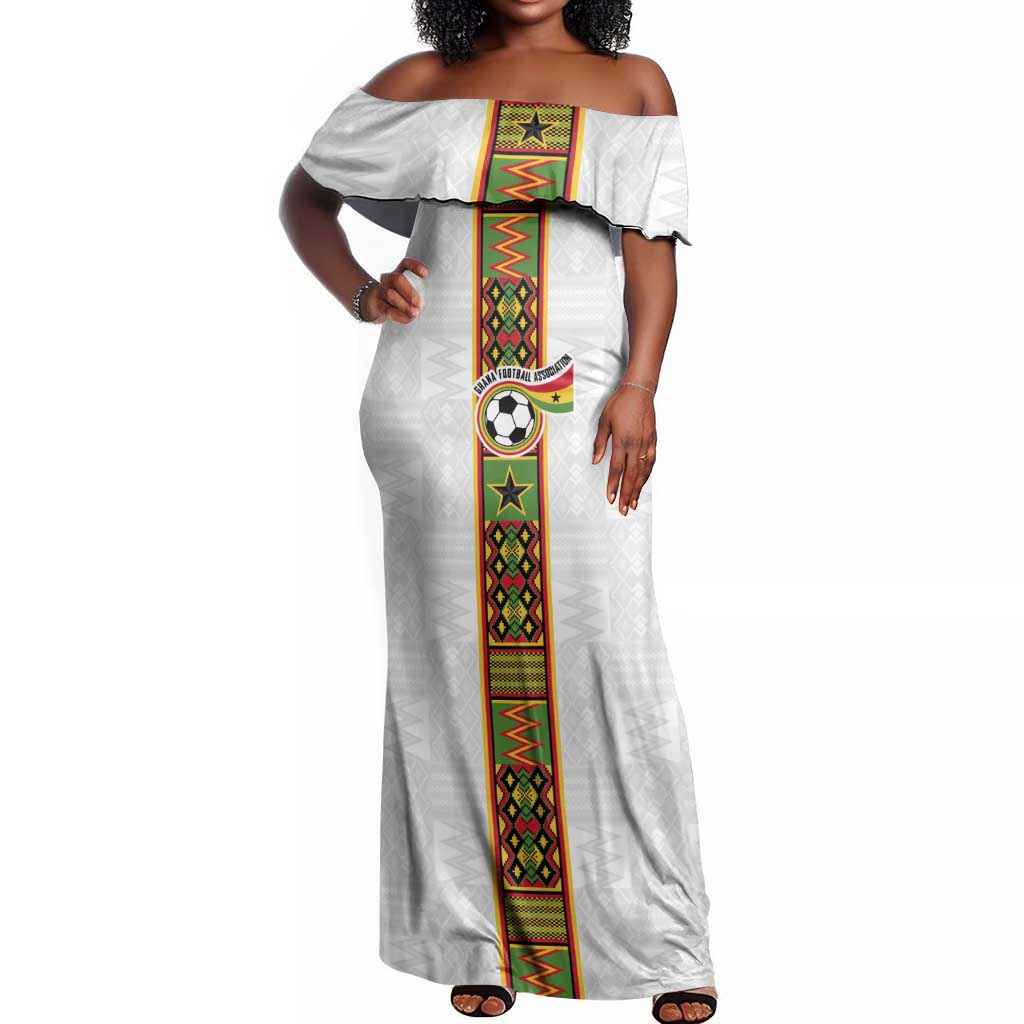 Ghana National Football Custom Off Shoulder Maxi Dress Kente Motifs Sporty Style - African Pride