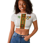 Ghana National Football Custom Raglan Cropped T shirt Kente Motifs Sporty Style - African Pride