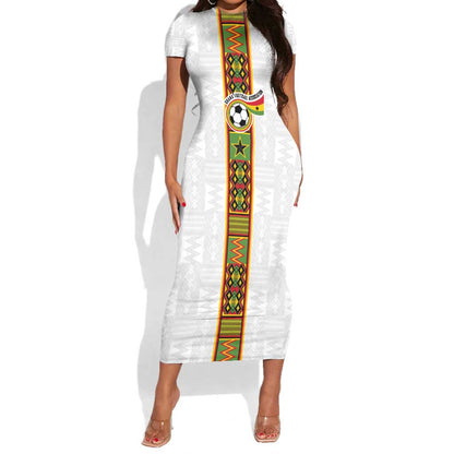 Ghana National Football Custom Short Sleeve Bodycon Dress Kente Motifs Sporty Style - African Pride