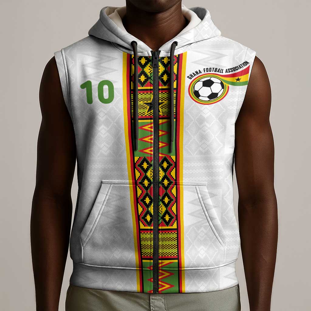 Ghana National Football Custom Sleeveless Zip Hoodie Kente Motifs Sporty Style - African Pride
