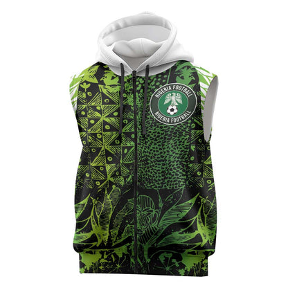 Nigeria National Football Custom Sleeveless Zip Hoodie Super Eagles-Shoulders Sleeves Armor - African Pride