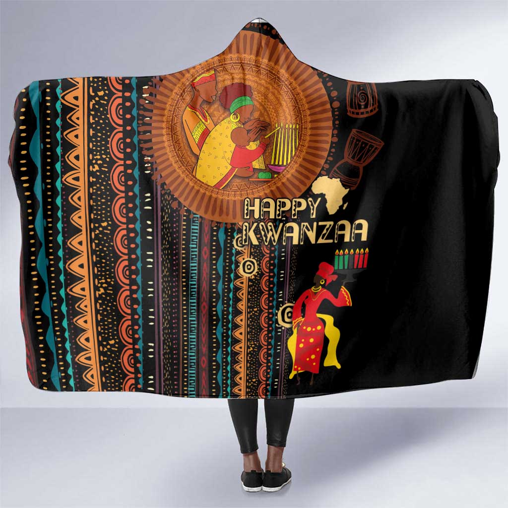 Happy Kwanzaa African Hooded Blanket - Tribal Pattern