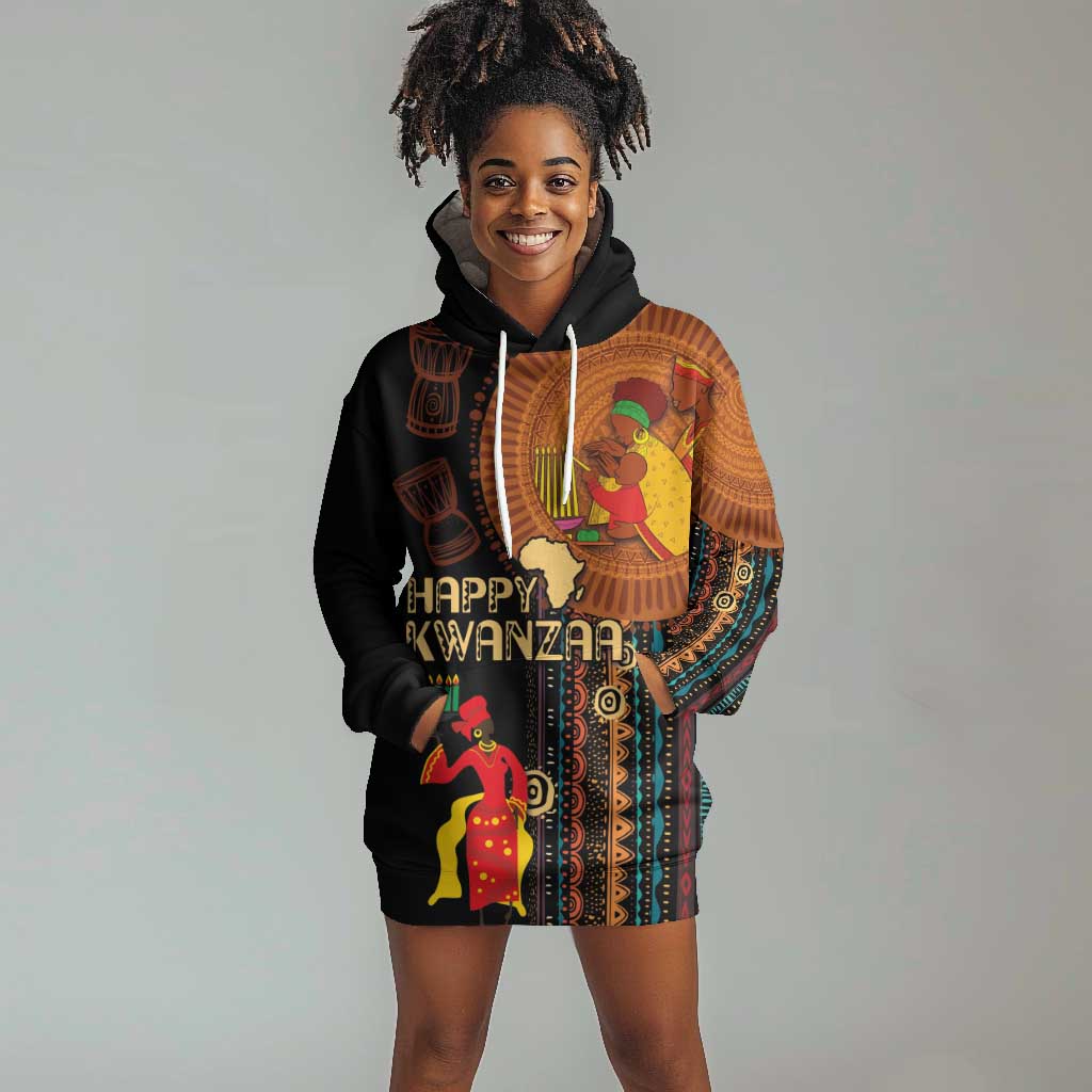 Happy Kwanzaa African Hoodie Dress - Tribal Pattern