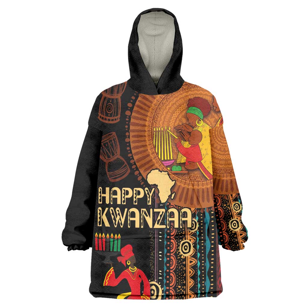 Happy Kwanzaa African KId Wearable Blanket Hoodie - Tribal Pattern