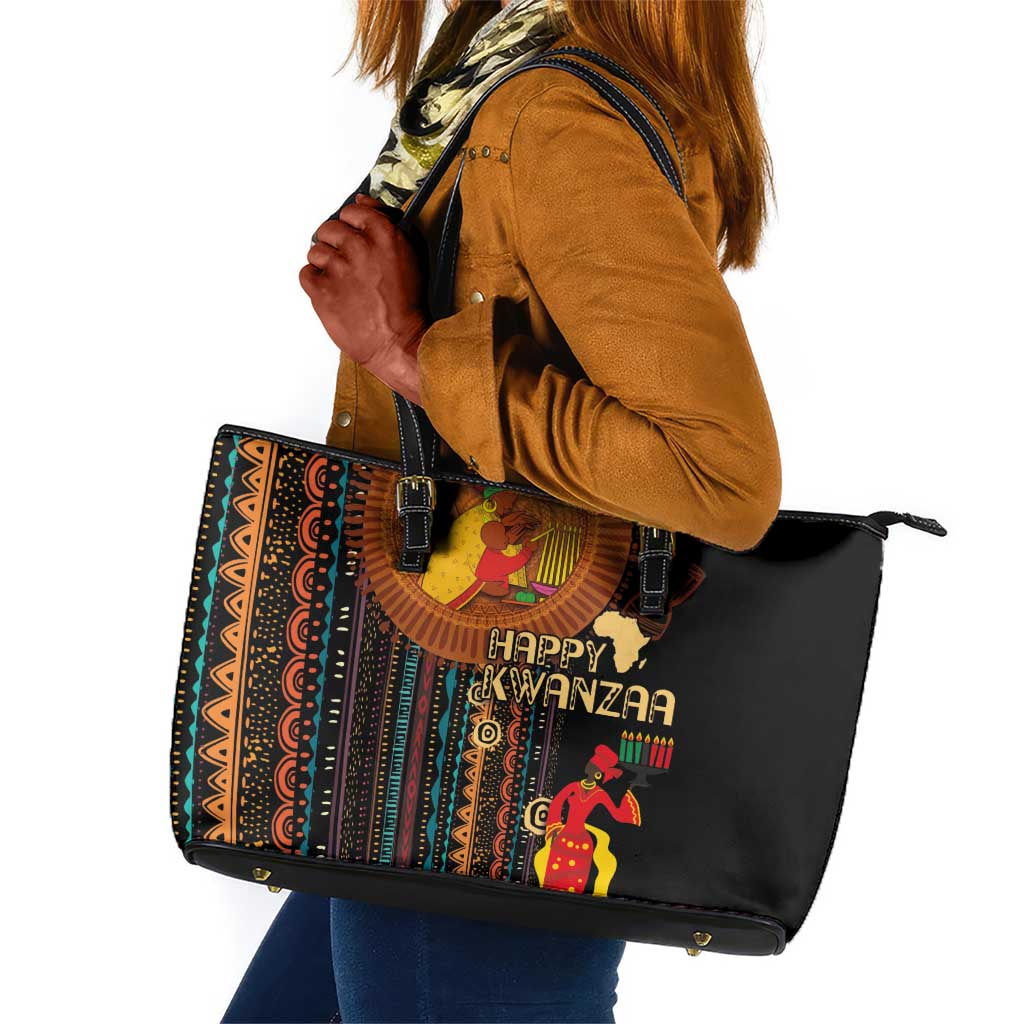 Happy Kwanzaa African Leather Tote Bag - Tribal Pattern