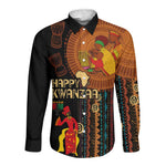 Happy Kwanzaa African Long Sleeve Button Shirt - Tribal Pattern