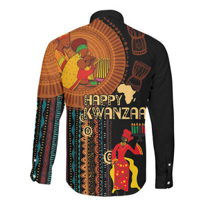 Happy Kwanzaa African Long Sleeve Button Shirt - Tribal Pattern