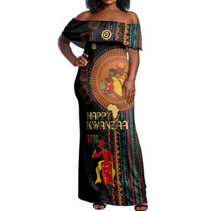 Happy Kwanzaa African Off Shoulder Maxi Dress - Tribal Pattern