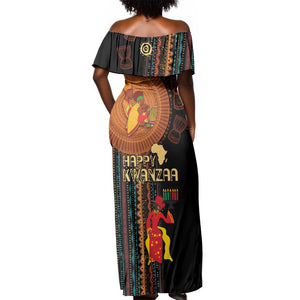 Happy Kwanzaa African Off Shoulder Maxi Dress - Tribal Pattern