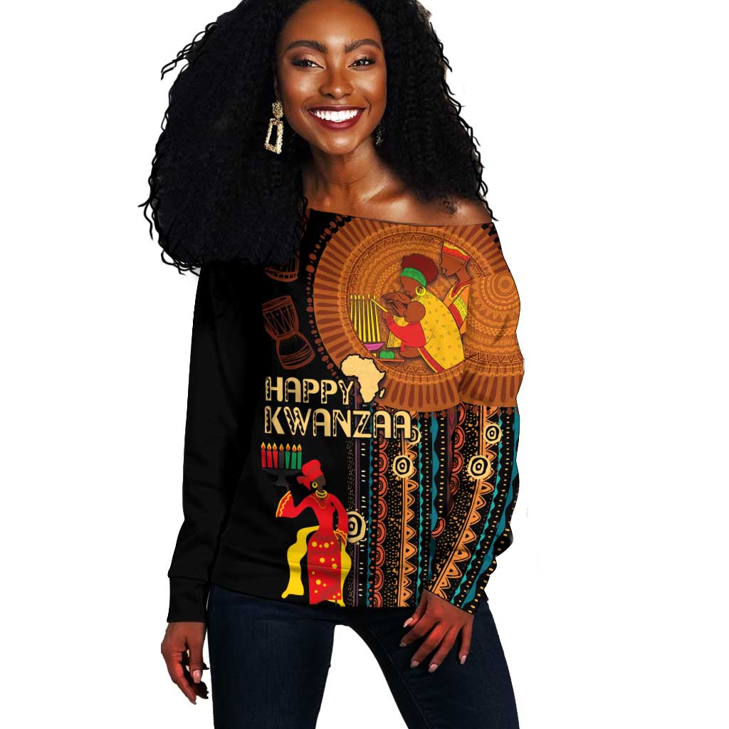 Happy Kwanzaa African Off Shoulder Sweater - Tribal Pattern