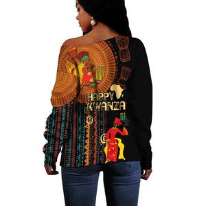 Happy Kwanzaa African Off Shoulder Sweater - Tribal Pattern