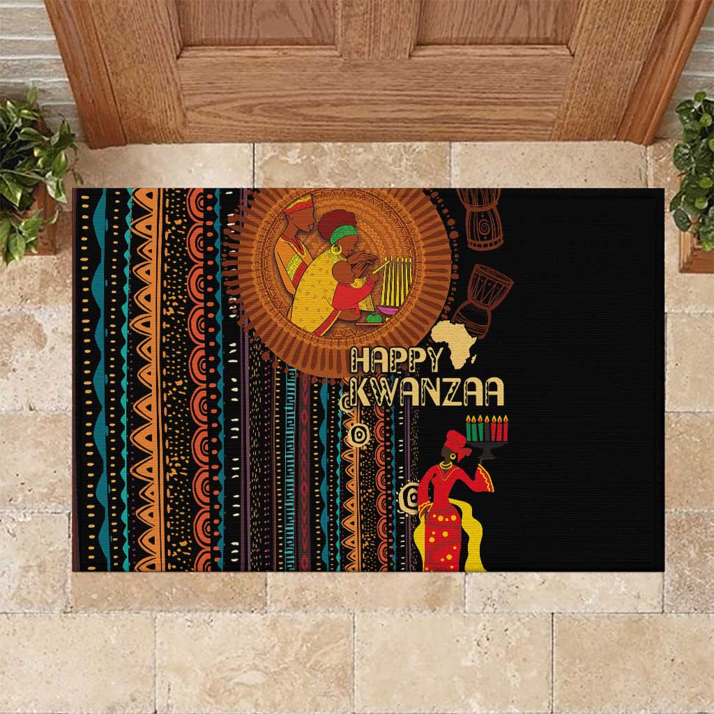 Happy Kwanzaa African Rubber Doormat - Tribal Pattern