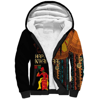Happy Kwanzaa African Sherpa Hoodie - Tribal Pattern