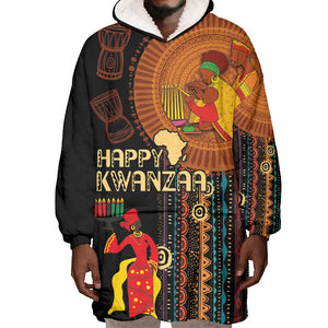 Happy Kwanzaa African Wearable Blanket Hoodie - Tribal Pattern