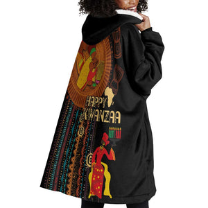 Happy Kwanzaa African Wearable Blanket Hoodie - Tribal Pattern