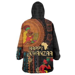 Happy Kwanzaa African Wearable Blanket Hoodie - Tribal Pattern