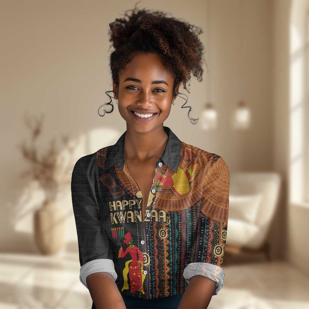 Happy Kwanzaa African Women Casual Shirt - Tribal Pattern