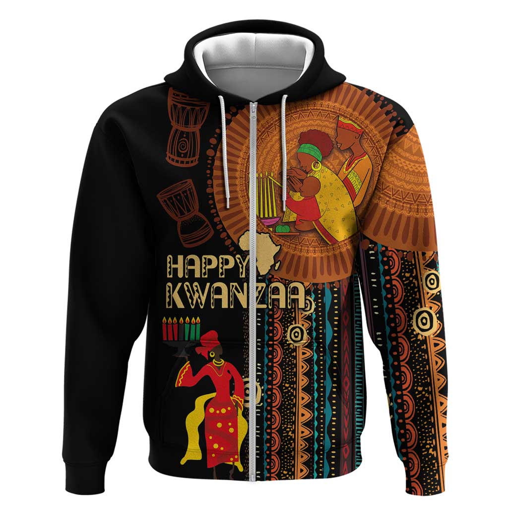 Happy Kwanzaa African Zip Hoodie - Tribal Pattern