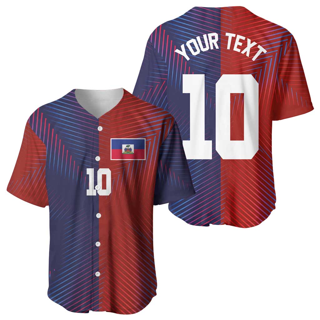 Custom Haiti National Football Baseball Jersey Red Blue The Half Sporty Design - African Pride