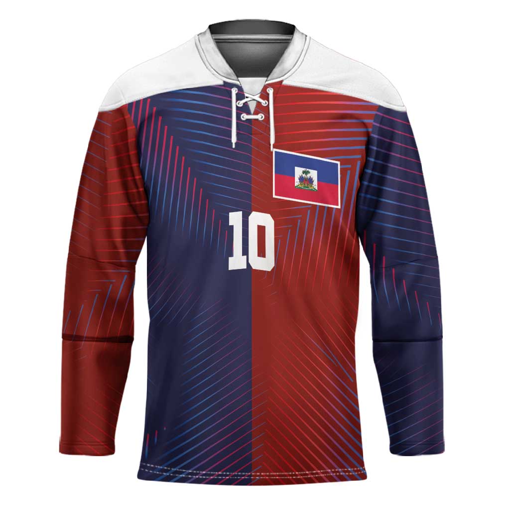 Custom Haiti National Football Hockey Jersey Red Blue The Half Sporty Design - African Pride
