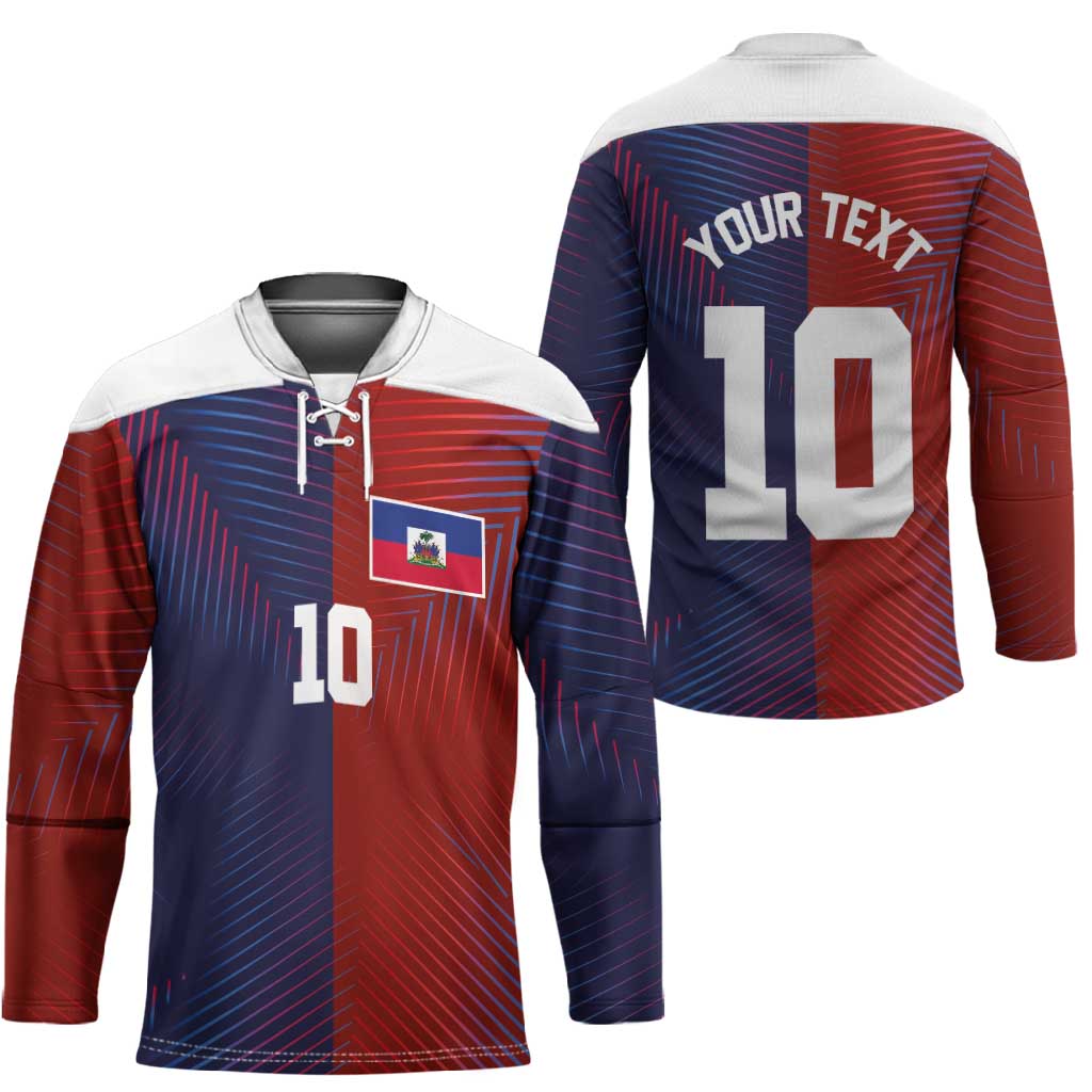 Custom Haiti National Football Hockey Jersey Red Blue The Half Sporty Design - African Pride