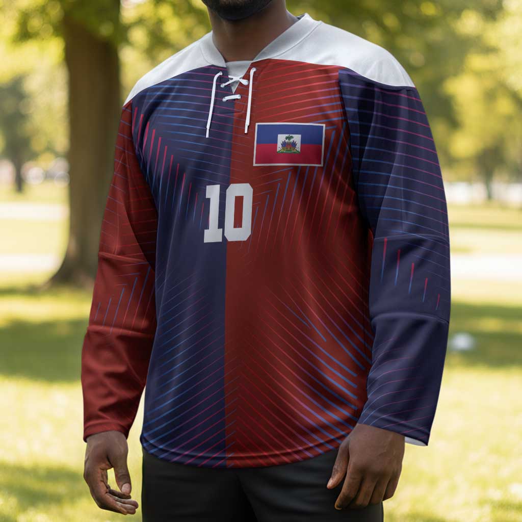 Custom Haiti National Football Hockey Jersey Red Blue The Half Sporty Design - African Pride