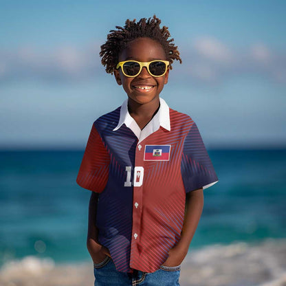 Custom Haiti National Football Kid Hawaiian Shirt Red Blue The Half Sporty Design - African Pride